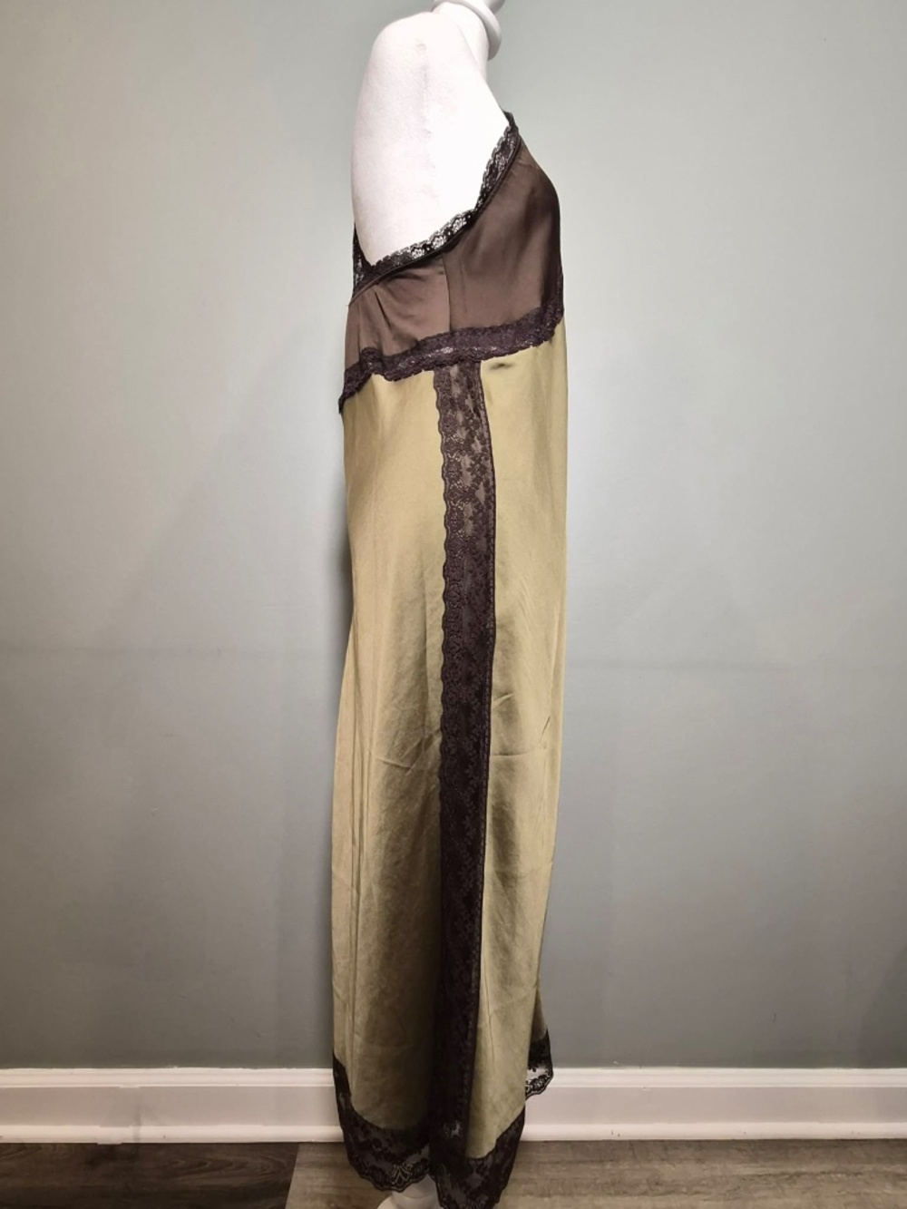Free People NWT Bronze Green & Brown Romantic Hippie Fairycore Witch Satin Dress - Picture 4 of 10